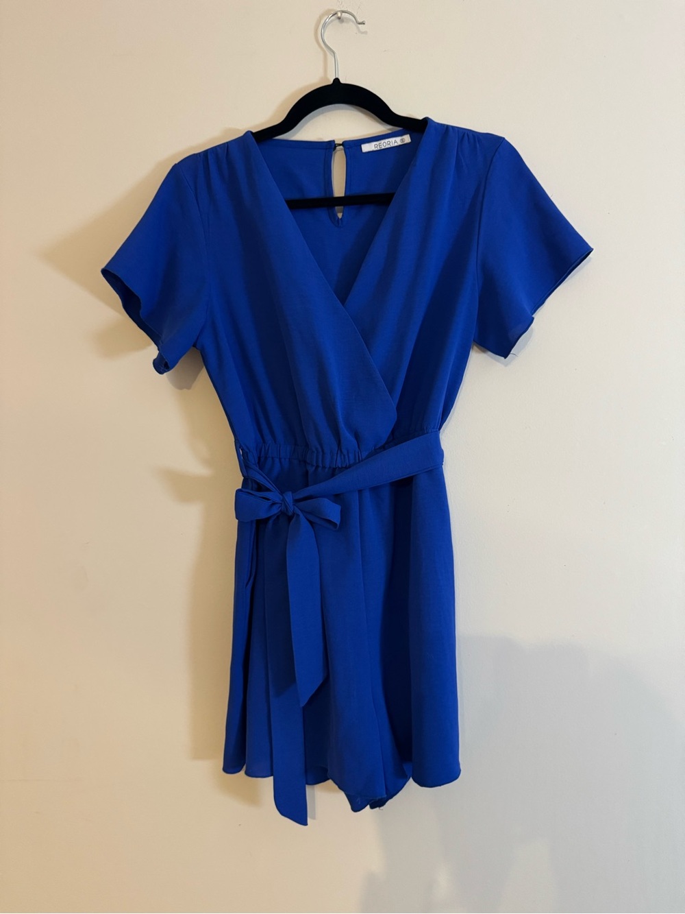 Blue Wrap Romper with Tie Waist